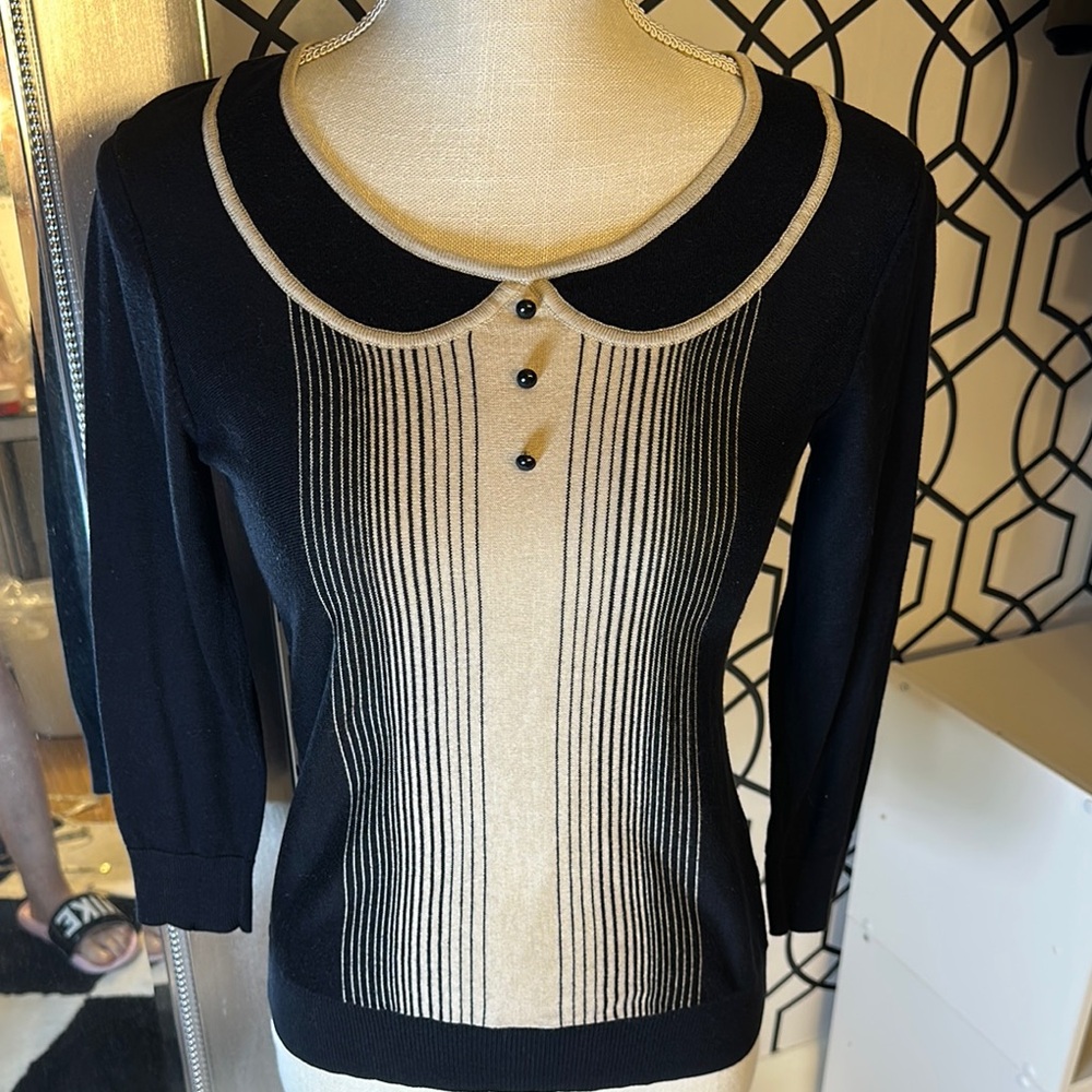 LAMB cashmere and Pima cotton Black and Cream Buttoned Sweater